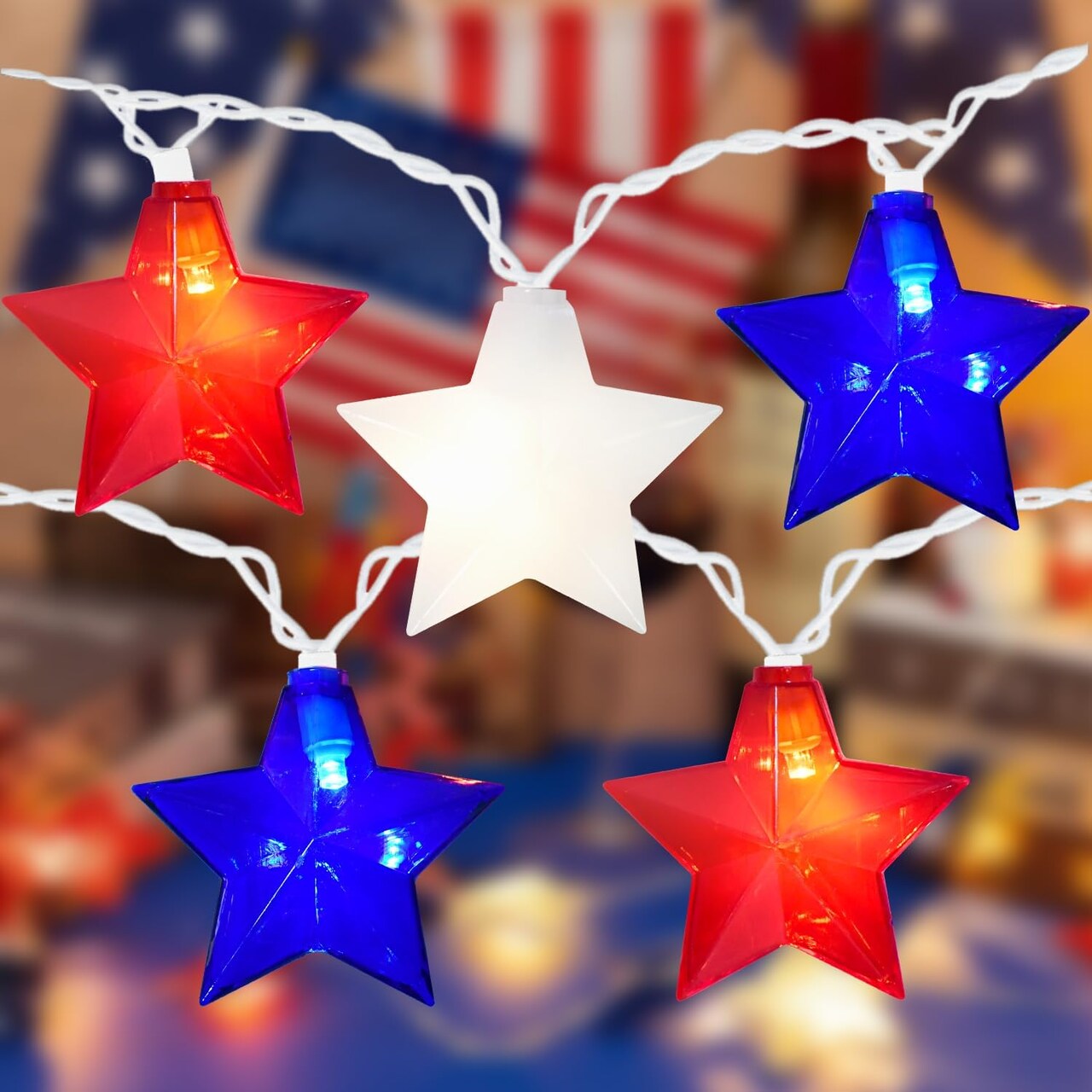 4th of July Lights - 20 LED Red White Blue Star Lights String Plug in, for Memorial Day 4th of July Decorations